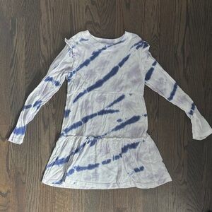 Splendid Girls Long Sleeve Tie-Dye Ruffle Hem Dress in Blue, White, and Purple 6